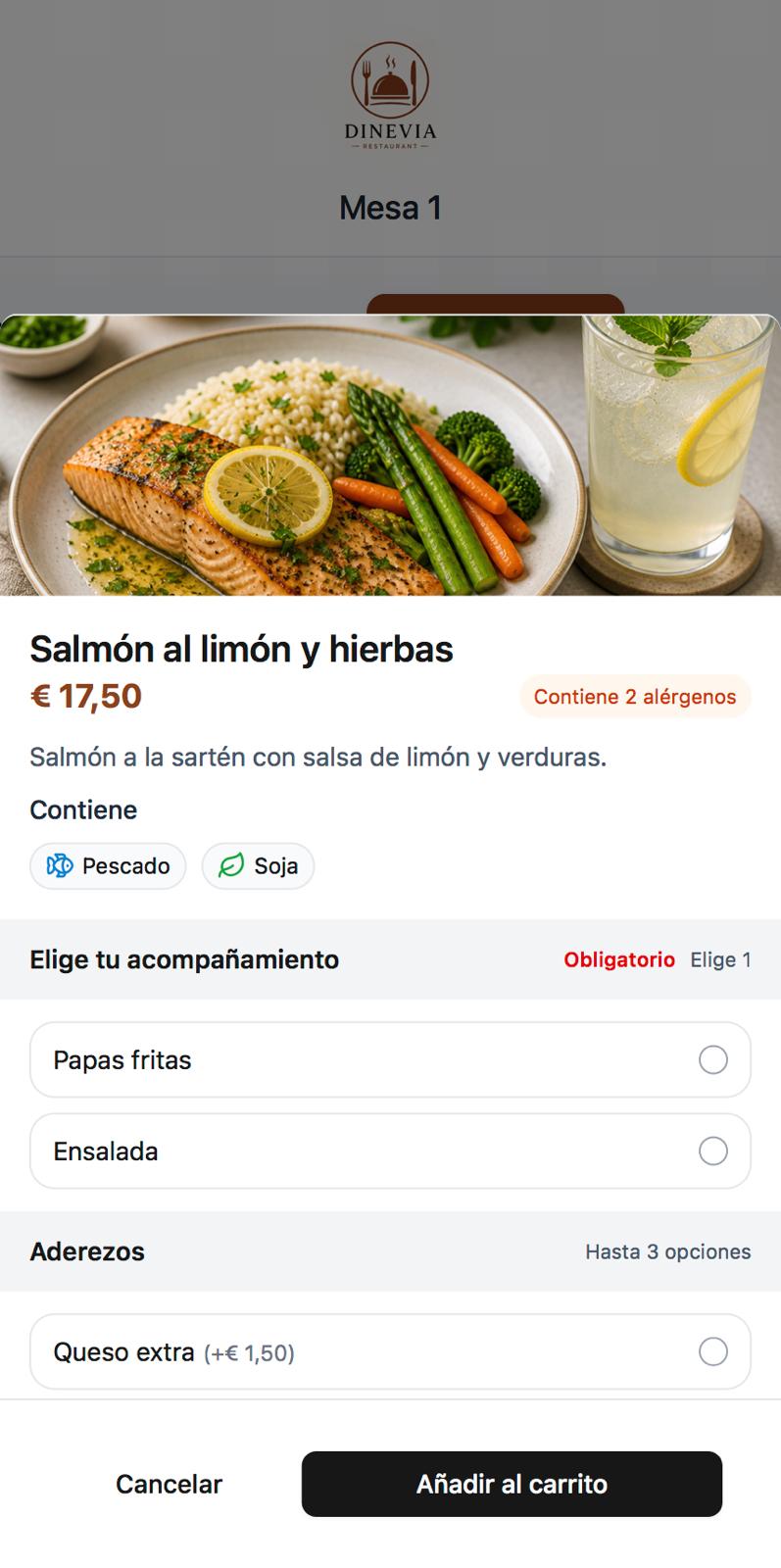 Menú QR del cliente