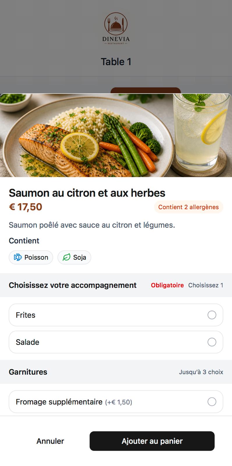 Menu QR client