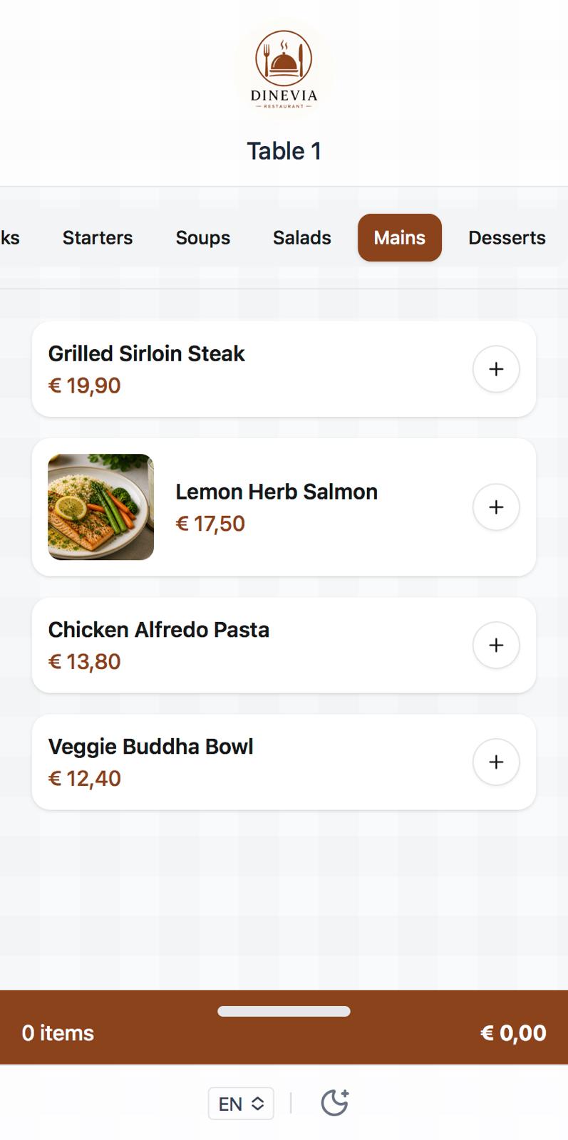 Restaurant View demo